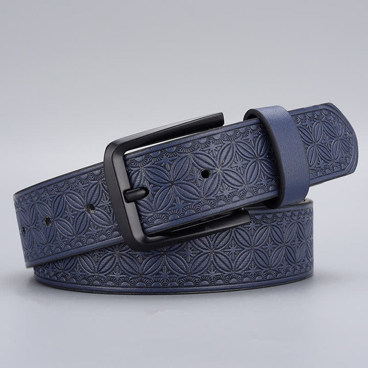 Men's Geometric Coin Embossing Leather Belt