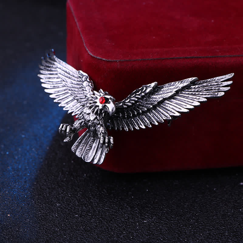 Men's Retro Soaring Bald Hawk Brooch - Antique Silver - image 5