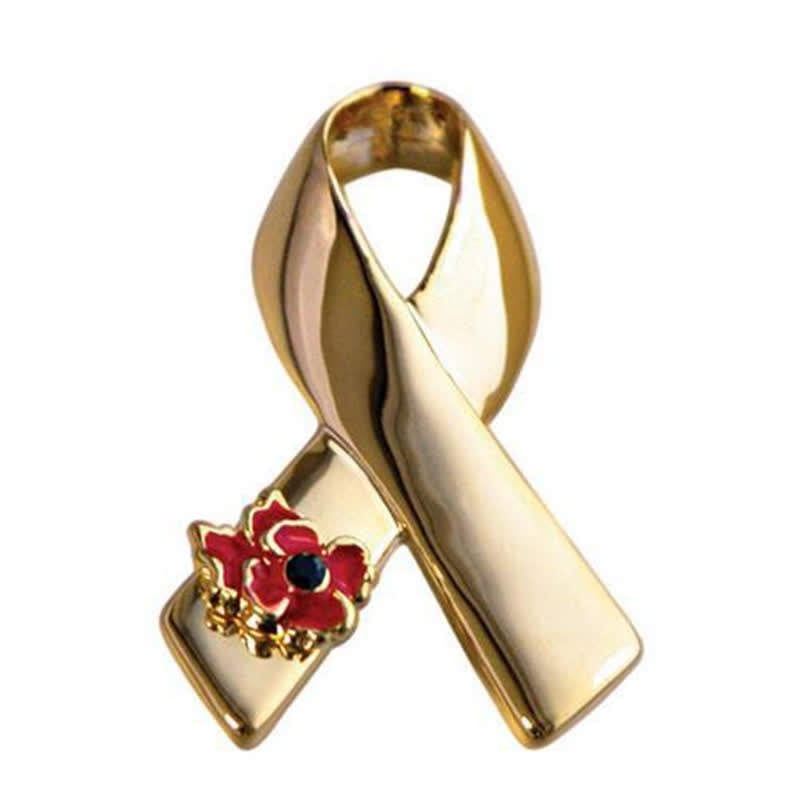 Unisex Disease Awareness Ribbon Poppy Brooch - Gold - image 6