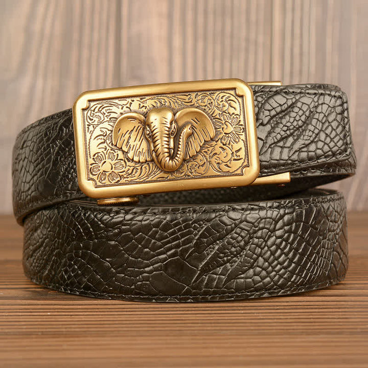 Men's Punk Elephant Alligator Pattern Leather Belt - Gold & Black - Alligator Claw - 44 - image 0