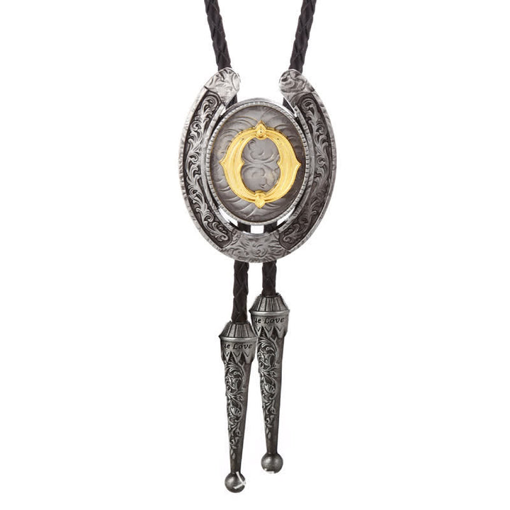 Modern Western Horseshoe Initial Letter A To Z Bolo Tie - Silver - O - image 45