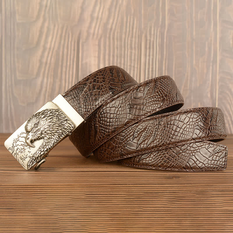 Men's Carved Eagle Crocodile Pattern Leather Belt - image 17