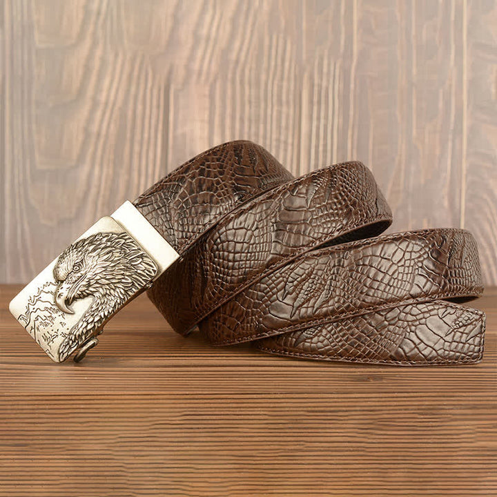 Men's Carved Eagle Crocodile Pattern Leather Belt - image 17