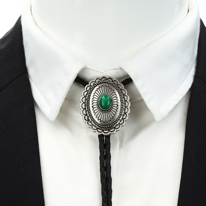 Art Green Natural Stone Tribal Style Bolo Tie - image 1