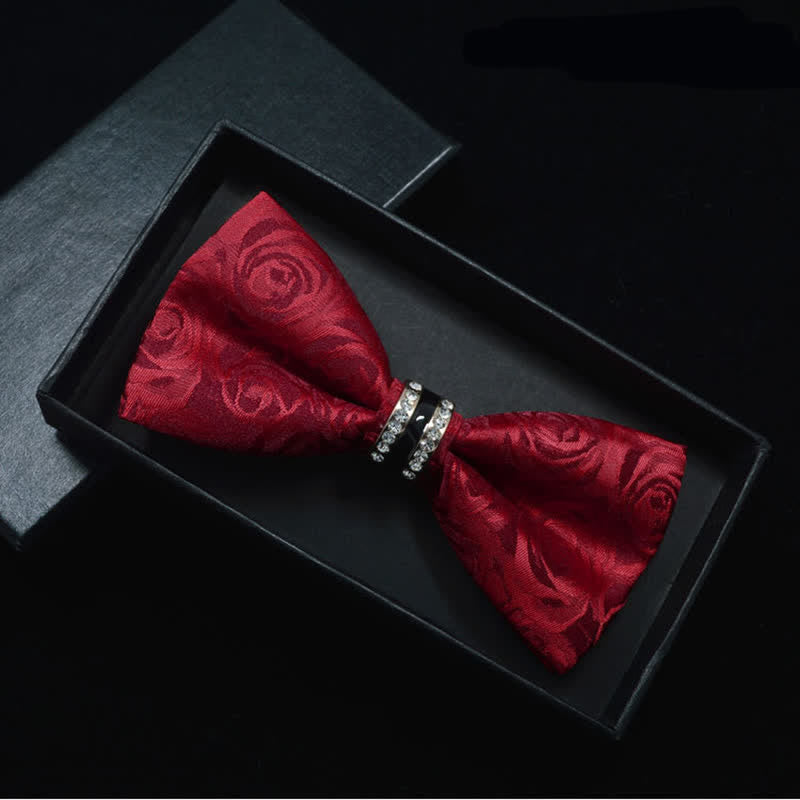 Men's Floral Paisley Striped Rhinestone Bow Tie - Red Rose - image 6