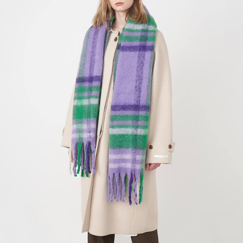 Women's Large Colorful Plaid Thickening Scarf - image 2