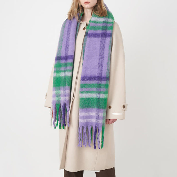 Women's Large Colorful Plaid Thickening Scarf - image 2