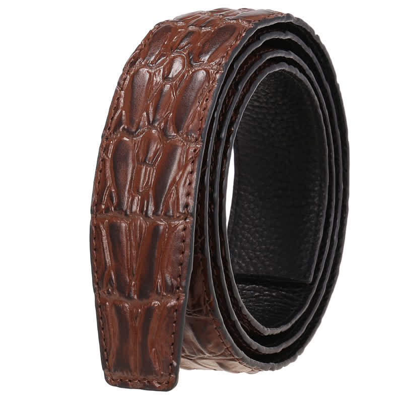 Men's Hollow Automatic Buckle Crocodile Print Leather Belt - image 2