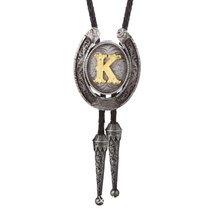 Modern Western Horseshoe Initial Letter A To Z Bolo Tie - Silver - K - image 41