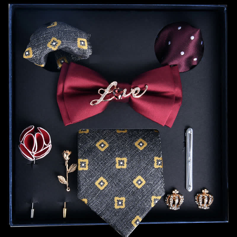 8Pcs Red&LightSlateGray Luxury Noble Print Bow Ties Gift Box - Red&LightSlateGray - image 0