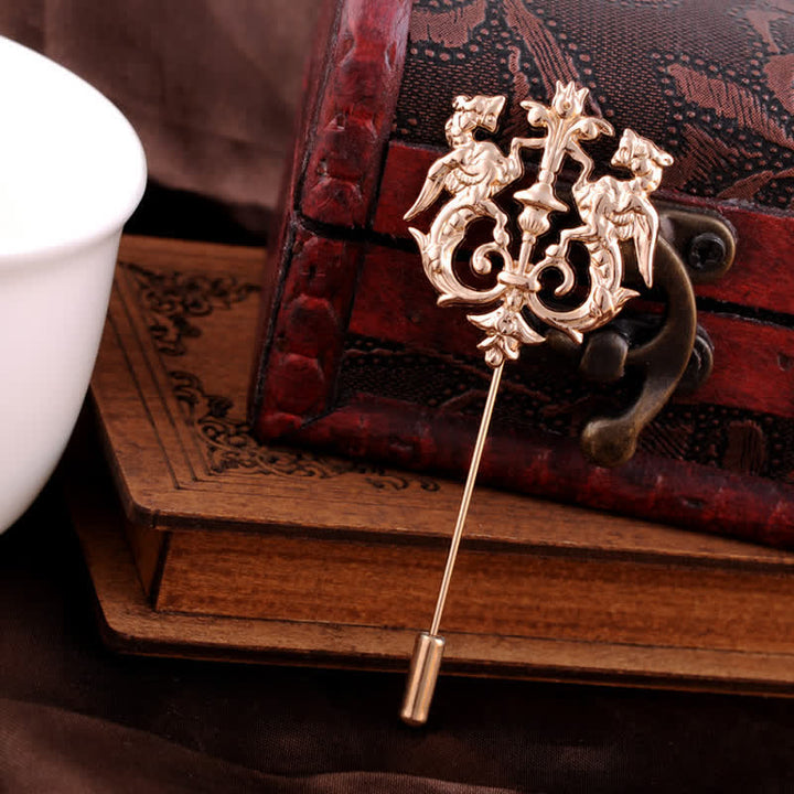 Men's Hollow Double Lion Brooch Pin - Gold - image 4