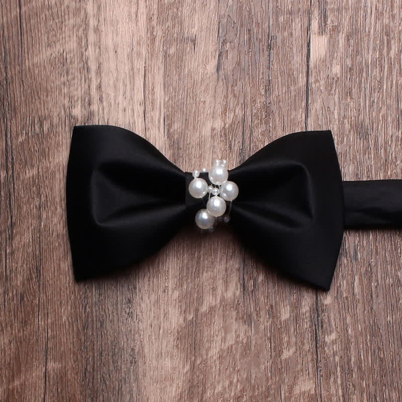 Men's Black Personality Pearls Bow Tie - Solid Black #3 - image 7