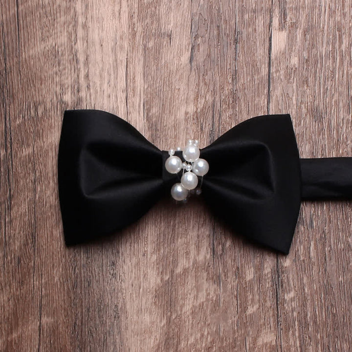 Men's Black Personality Pearls Bow Tie - Solid Black #3 - image 7