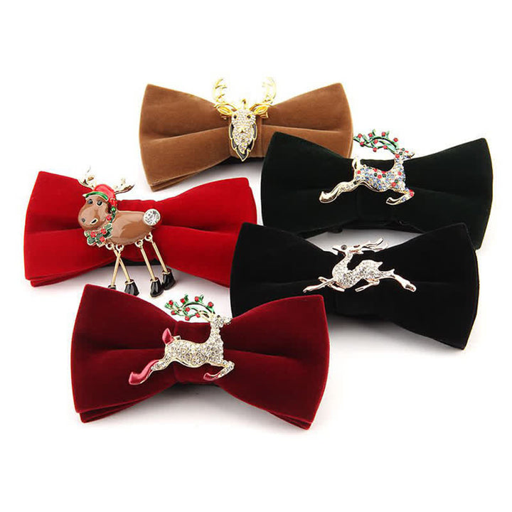 Men's Elk Head Rhinestone Christmas Velvet Bow Tie - image 1