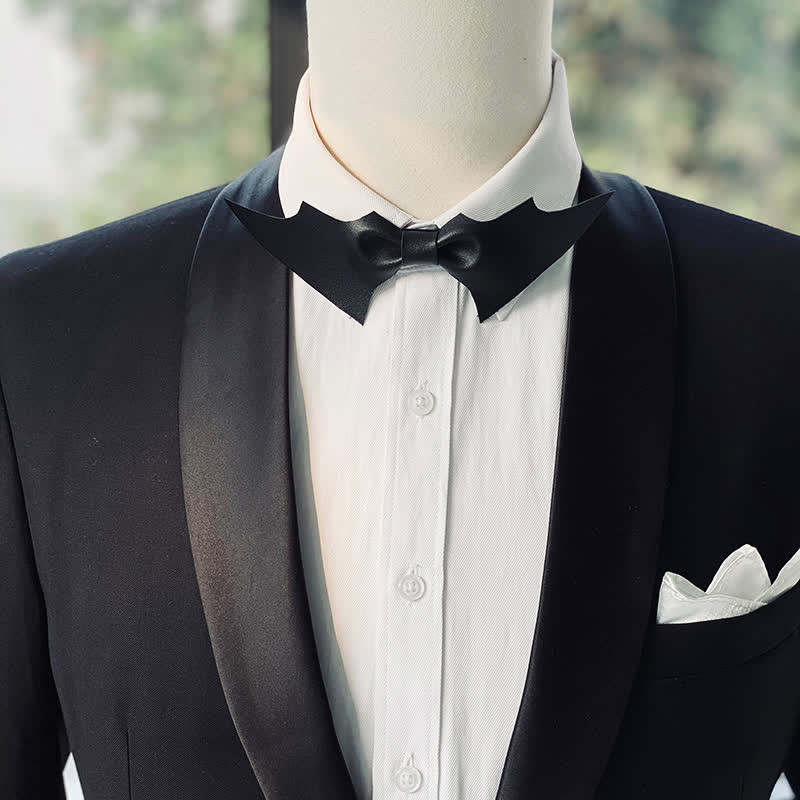 Men's Black Angel Wings Faux Leather Bow Tie - Style #B - image 4