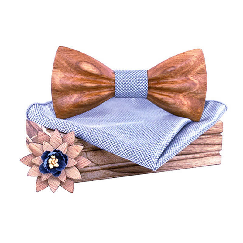 3Pcs Men's Hand Carved Crease Wooden Bow Tie Set - Zebra - Gray - image 16