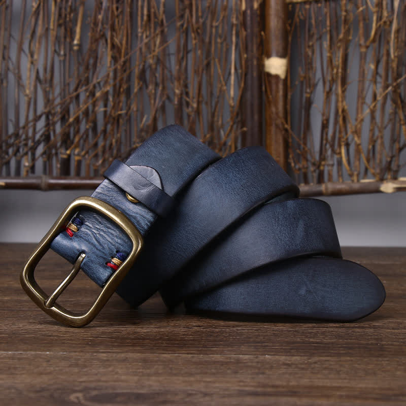 Men's Vintage Thicken Pure Cowhide Leather Belt - Blue - 46 - image 13