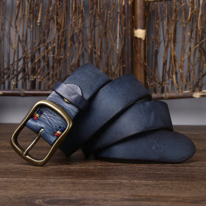 Men's Vintage Thicken Pure Cowhide Leather Belt - Blue - 46 - image 13