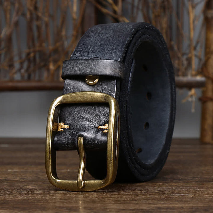 Men's Chic Distressed Cracked Leather Belt - Black - 44 - image 4