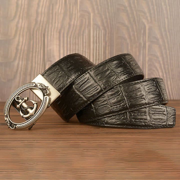 Men's Nautical Anchor Crocodile Embossed Leather Belt - image 12