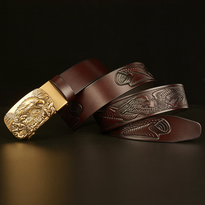 Men's Vintage Eagle Wings Automatic Buckle Leather Belt - image 13
