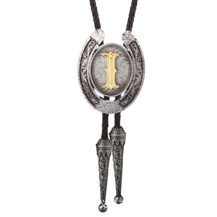 Modern Western Horseshoe Initial Letter A To Z Bolo Tie - Silver - I - image 39