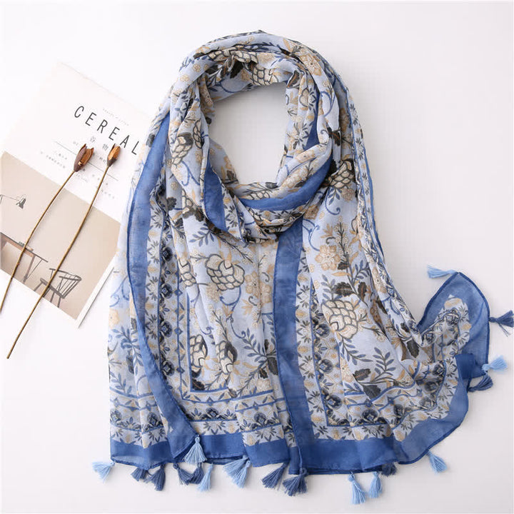 Women's Bohemian Print Floral Tassel Scarf - Style #4 - image 13