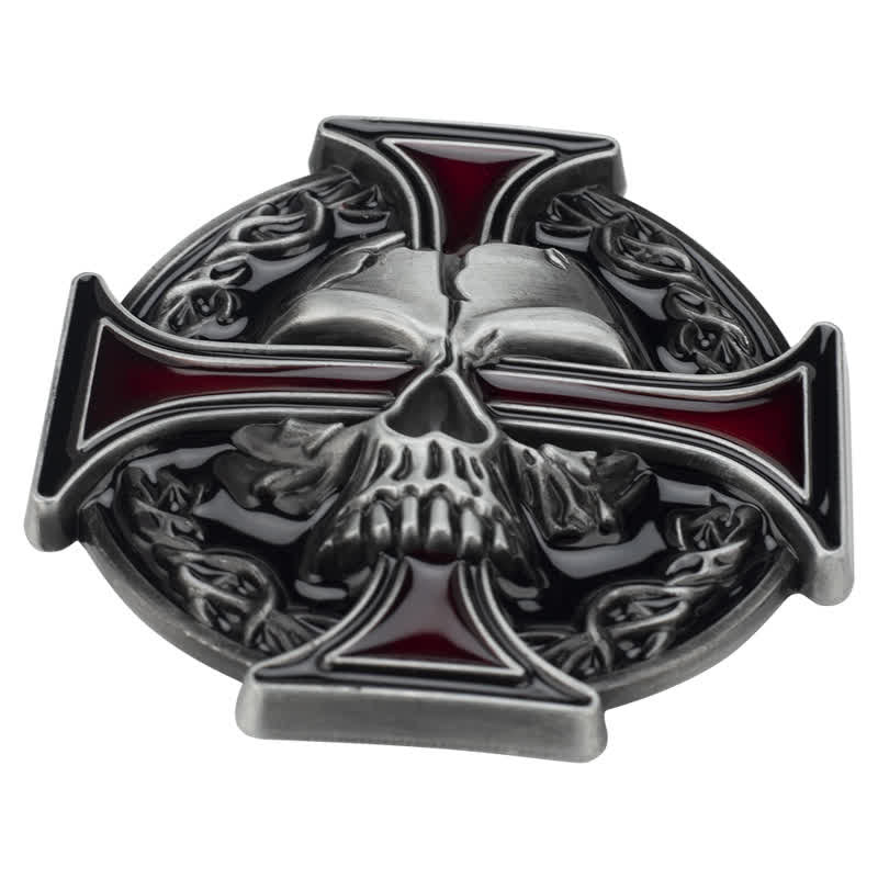 Men's Cross Skull Embossed Pattern Leather Belt - image 4