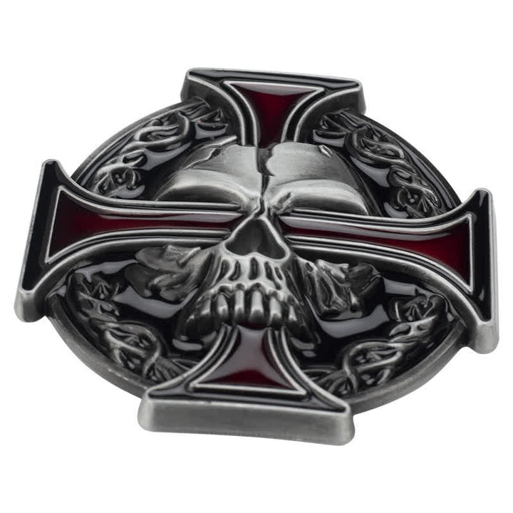Men's Cross Skull Embossed Pattern Leather Belt - image 4