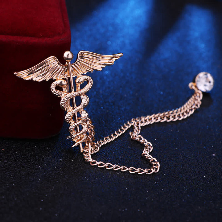 Men's Caduceus Double Snakes Chain Brooch - image 2