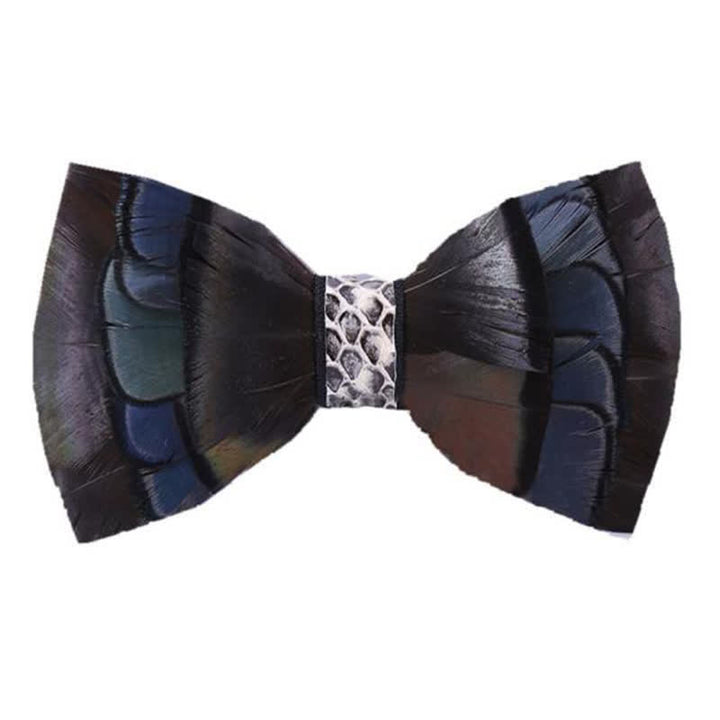 Purple & Blue Snake Pttern Feather Bow Tie - Purple & Blue - image 0