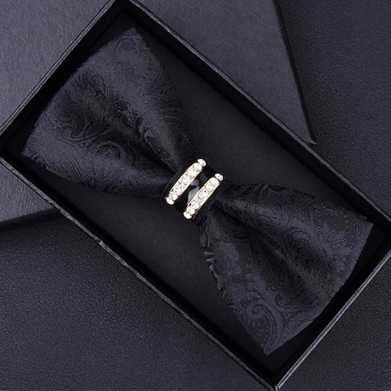 Men's Floral Paisley Striped Rhinestone Bow Tie - Black Paisley - image 2