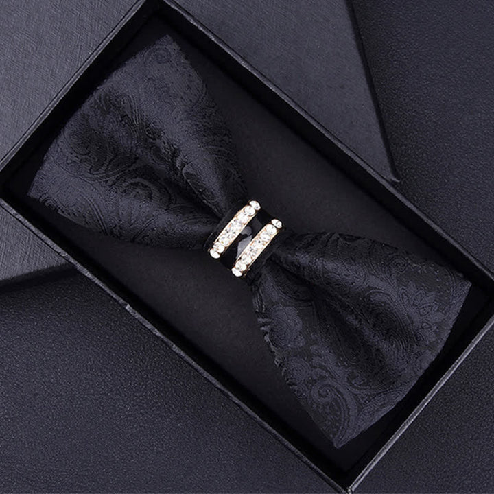 Men's Floral Paisley Striped Rhinestone Bow Tie - Black Paisley - image 2