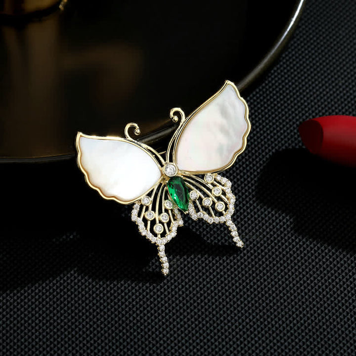 Women's Natural Shell Butterfly Brooch - Green - image 0