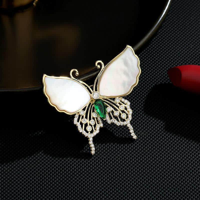 Women's Natural Shell Butterfly Brooch - Green - image 0