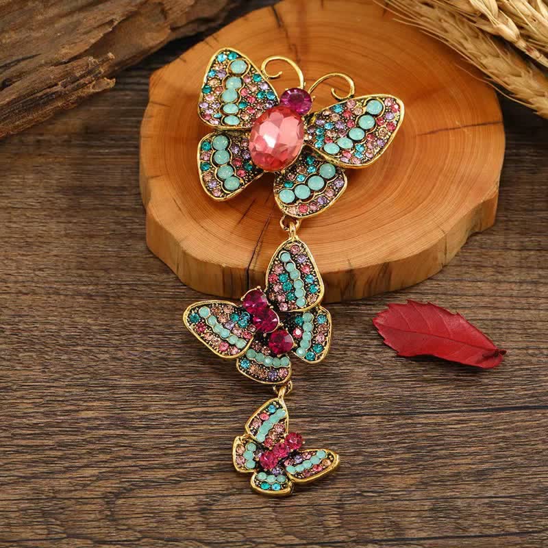 Women's Playful Triple Butterflies Brooch - Pink - image 0