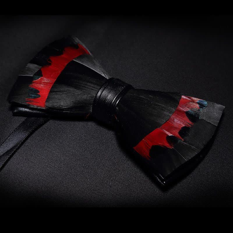 Kid's Black & Red Swan Feather Bow Tie with Lapel Pin - image 1