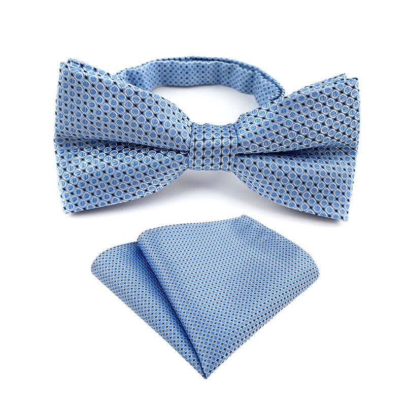 2Pcs Men's Fancy Plaid Striped Bow Tie Pocket Square Set - Blue - image 1