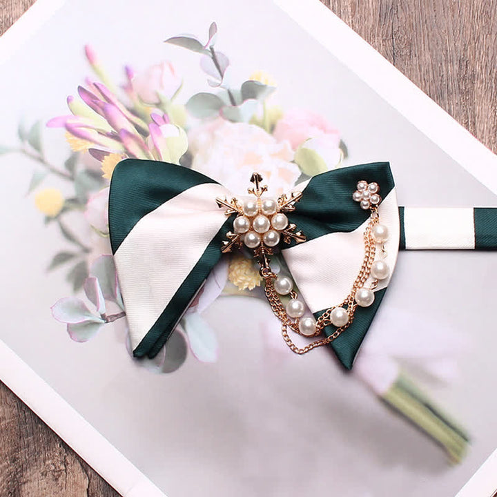 Men's Pearl Striped Oversized Pointed Bow Tie - Green & White - image 4