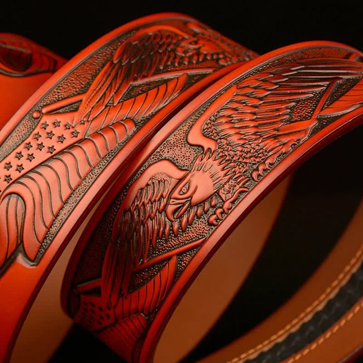 Men's Vintage Eagle Wings Automatic Buckle Leather Belt - image 6