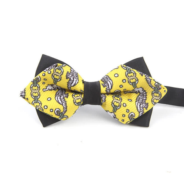 Men's Cartoon Sea Horse Pointy Bow Tie - Yellow - image 4