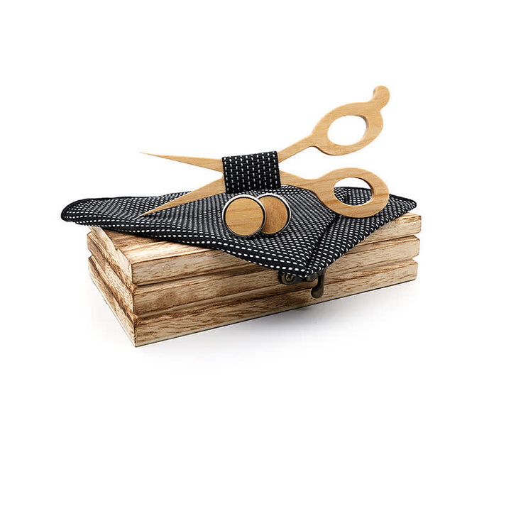 3Pcs Men's Scissors Wooden Bow Tie Set - Black - image 9