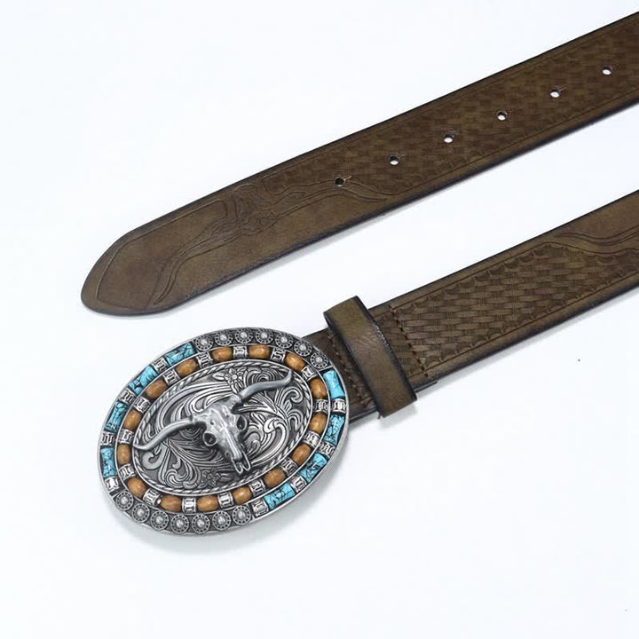 Men's Western Cowboy Turquoise Bull Leather Belt - image 13