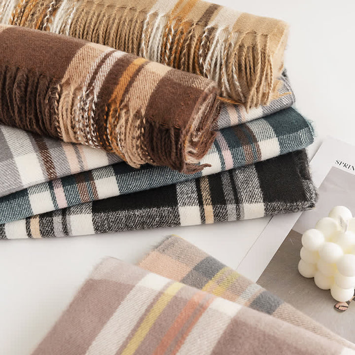 Women's Versatile British Checked Fringe Scarf - image 4
