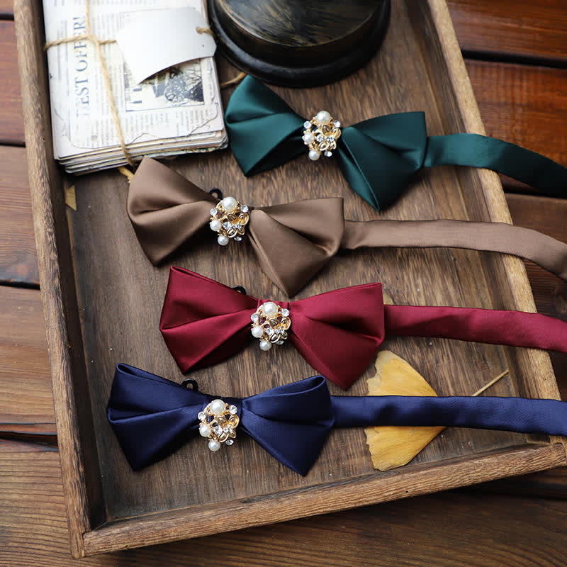 Men's Flowers Pearl Satin Bow Tie - image 0