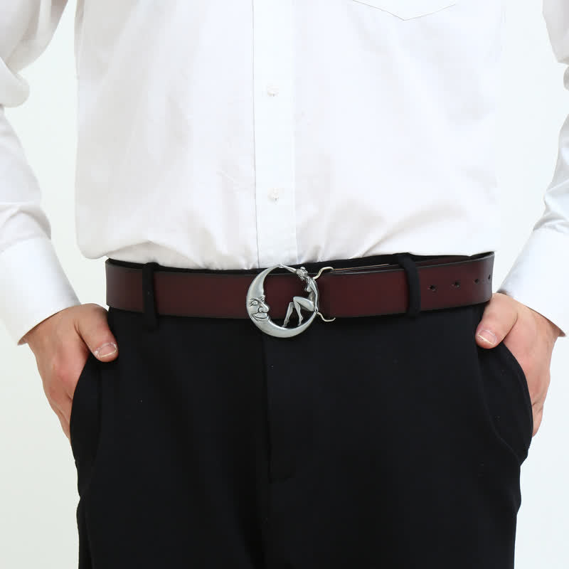 Men's DIY Novelty Moon Lady Buckle Leather Belt - image 3