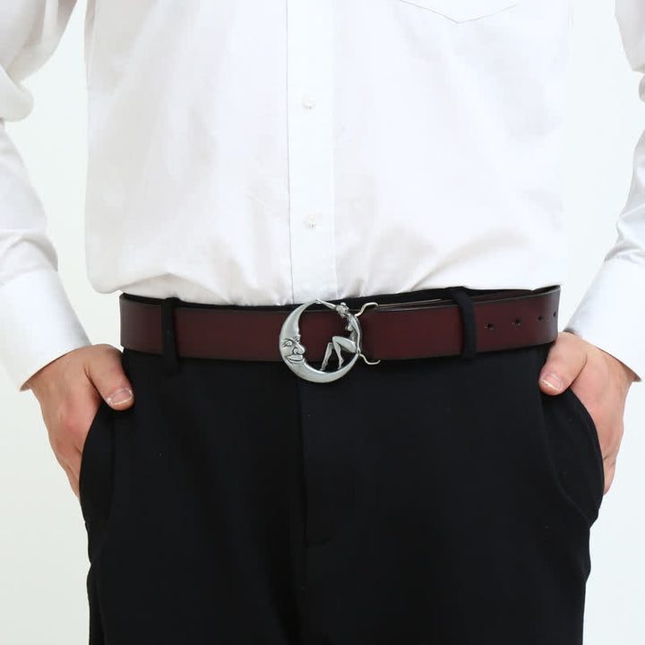 Men's DIY Novelty Moon Lady Buckle Leather Belt - image 3