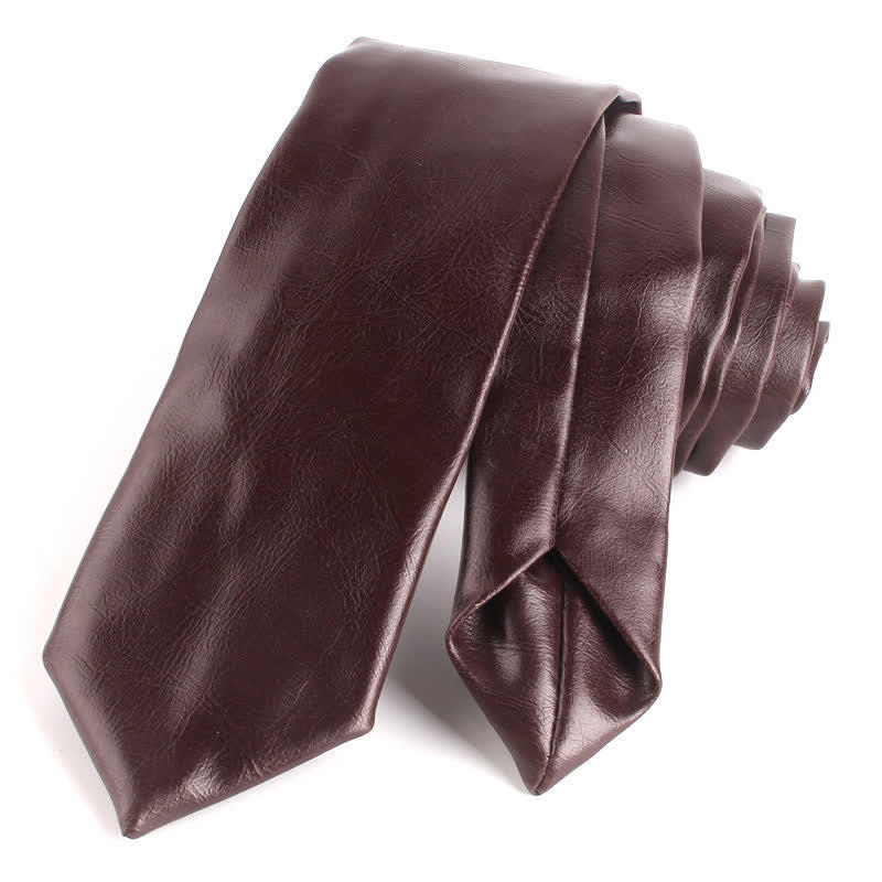 Men's Casual Narrow PU Leather Necktie - SaddleBrown - image 9