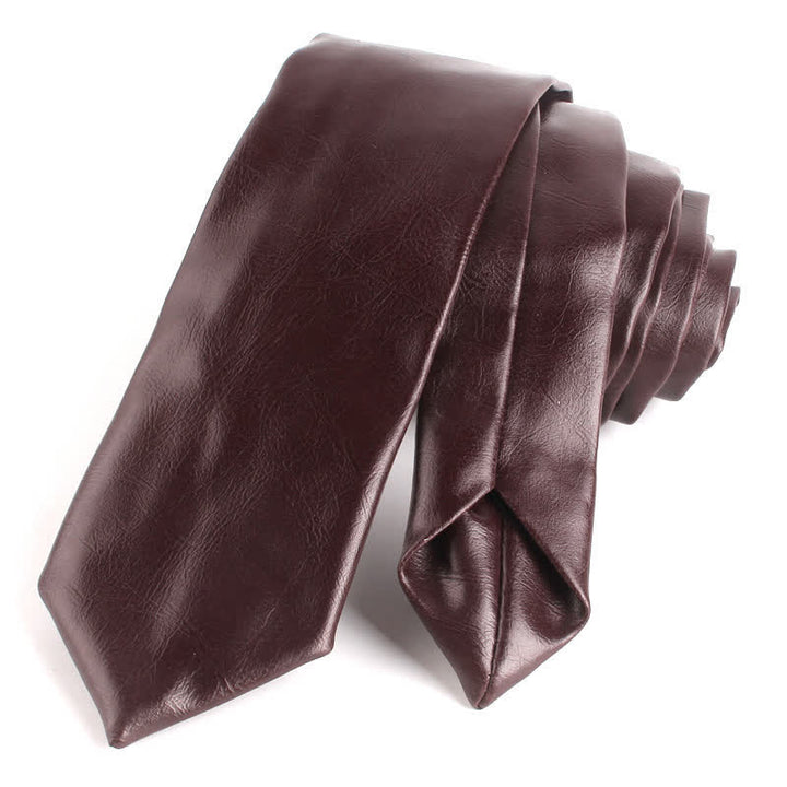 Men's Casual Narrow PU Leather Necktie - SaddleBrown - image 9
