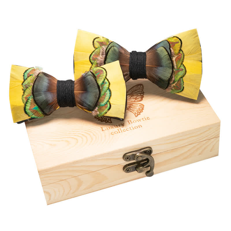 2Pcs Yellow & Green Parent-Child Bright Bow Ties Set - Yellow & Green - image 0